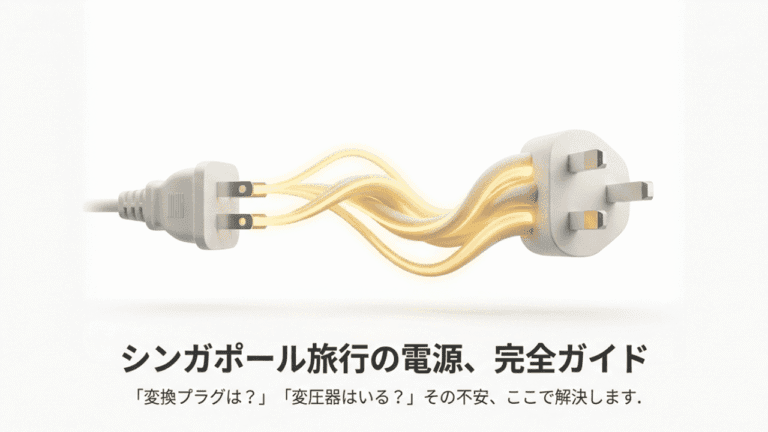 シンガポール旅行での変換プラグや変圧器の必要性を解説するガイドの表紙